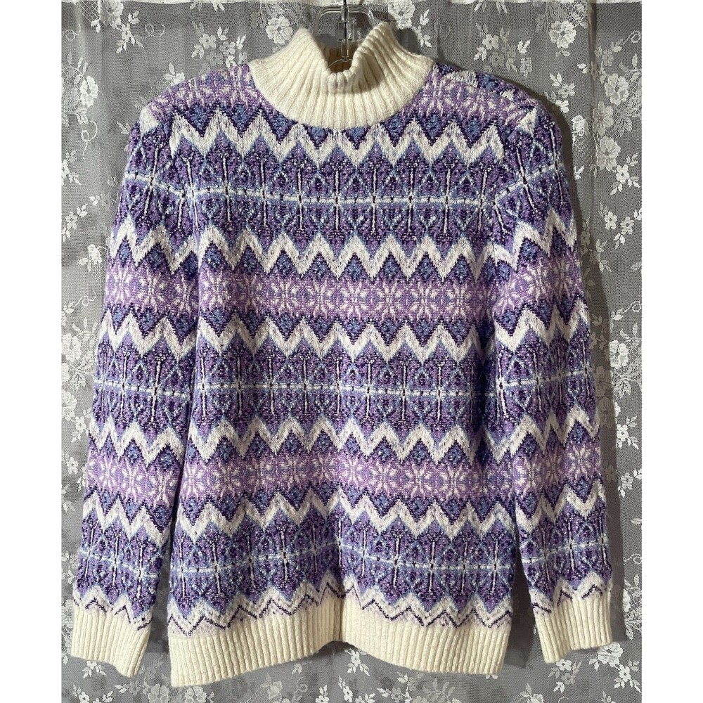 Talbots Petite Fair Isle Turtleneck Sweater Size Small Wool Blend Nordic Purple